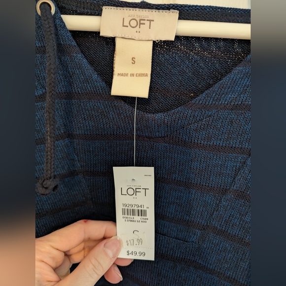 NWT | LOFT | Striped Hooded Sweater | Blue | S - Picture 6 of 7